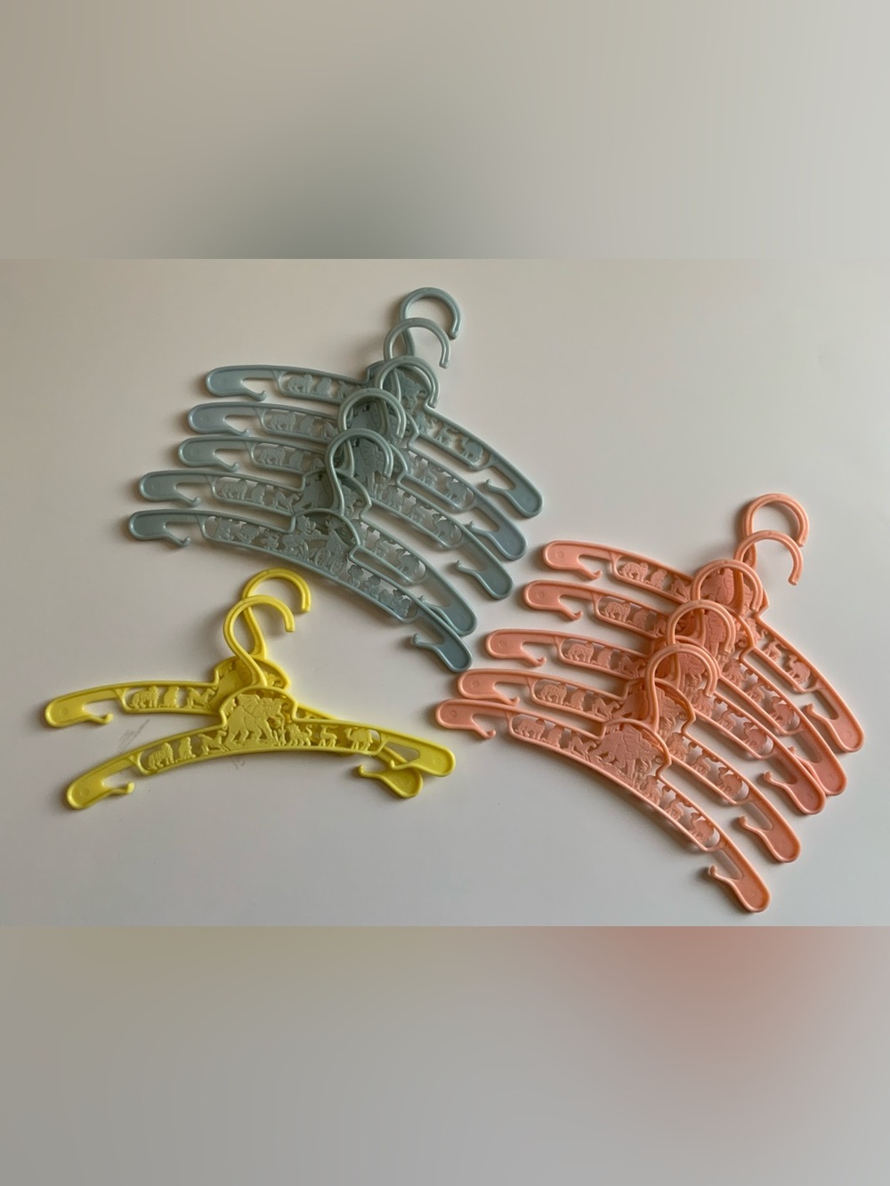 Set of 12  Plastic Kids Hangers in Pastel Blue, Pink & Yellow